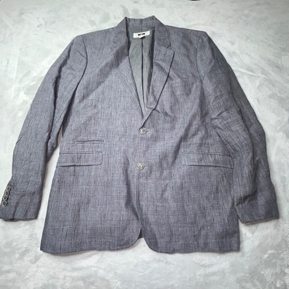 Joseph Abboud Mens Linen Blazer Gray Glen Plaid Windowpane Sport Coat L 46R